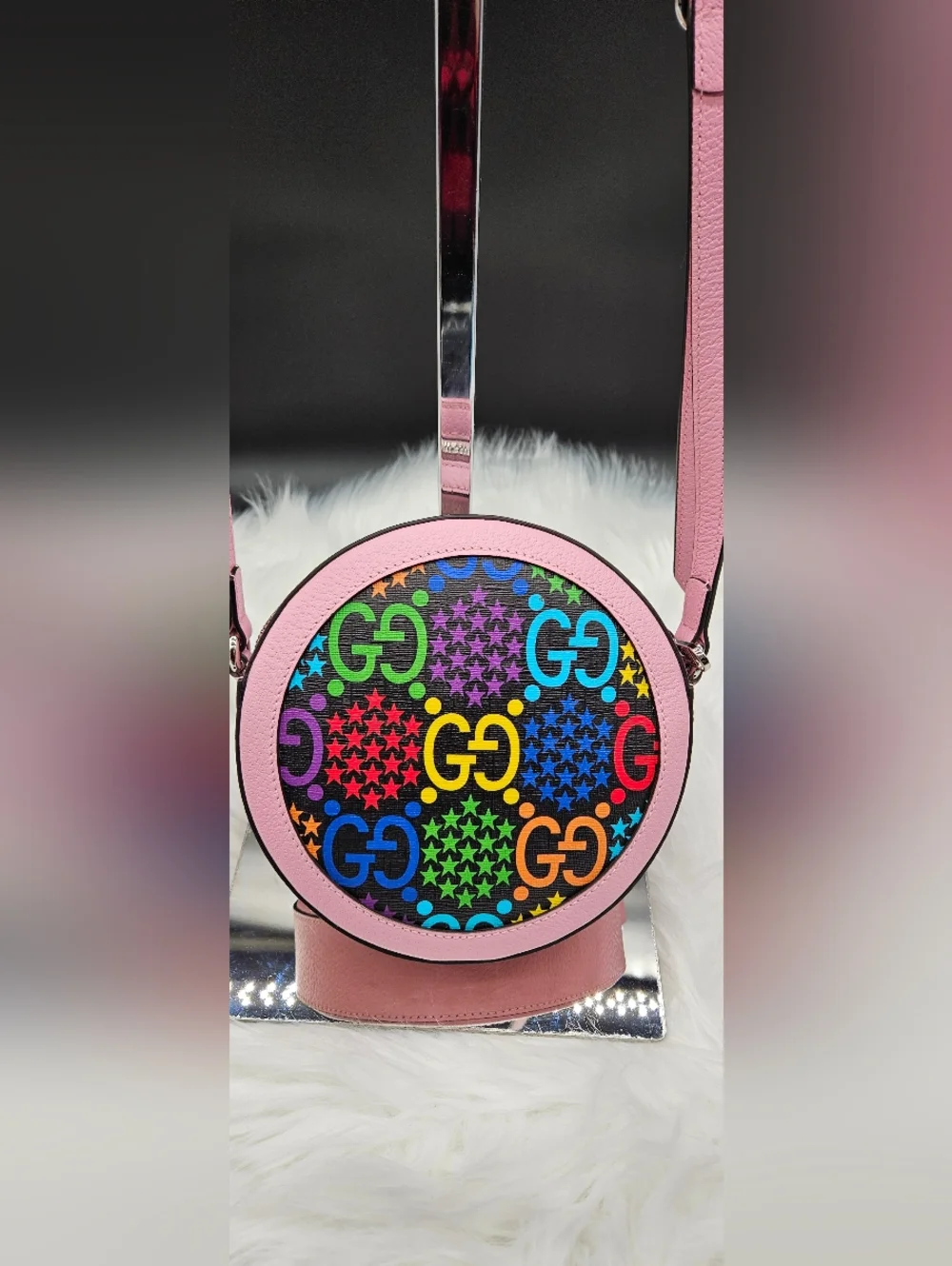 GUCCI Rainbow Psychedelic Round Shoulder Messenger Bag Purse Pink Handbag - Picture 17 of 17